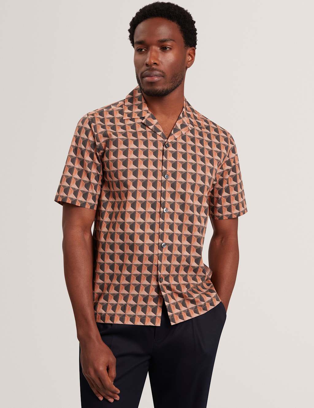 Ted Baker Men's Pure Cotton Geometric Print Shirt - L - Red Mix - Available at M&S