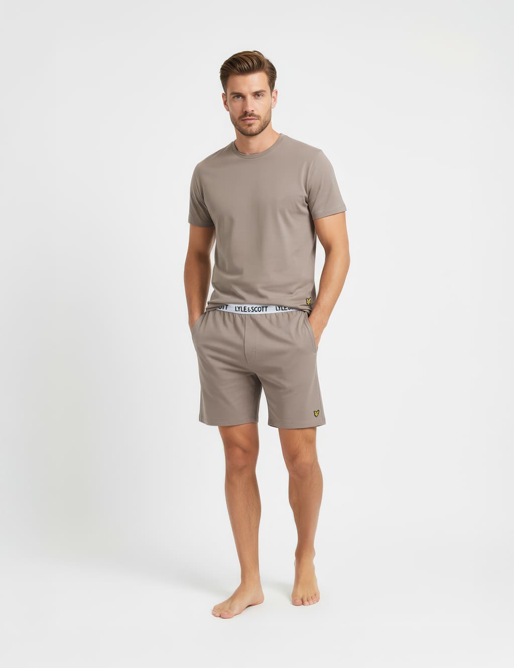 Lyle & Scott Men's Cotton Rich Loungewear Set - M - Taupe - Available at M&S