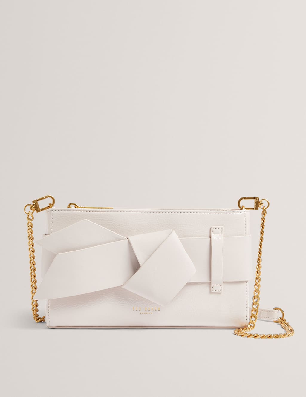 Ted Baker Faux Leather Knot Bow Clutch Bag Ivory