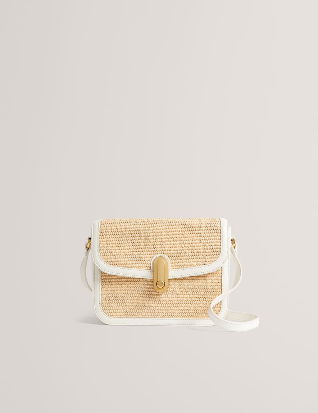 Ted Baker Raffia Effect Twist Lock Cross Body Bag Ecru