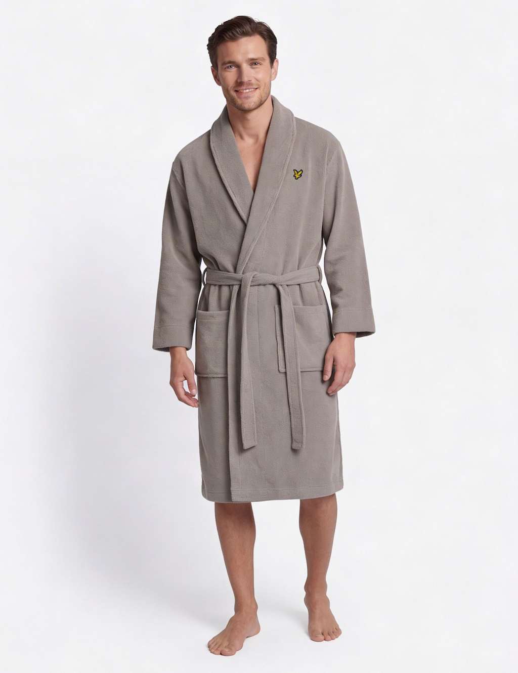Lyle & Scott Men's Cotton Blend Towelling Dressing Gown - L - Taupe - Available at M&S