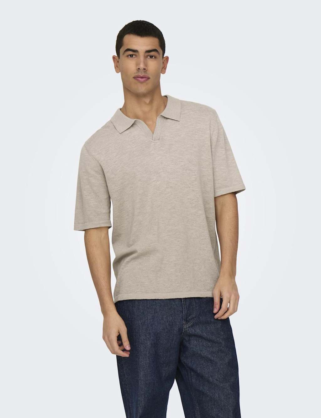 Linen Blend Knitted Polo Shirt