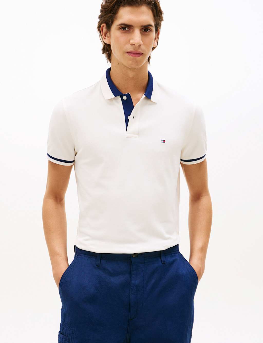 Tommy Hilfiger Men's Cotton Rich Tipped Polo Shirt - S - Ivory - Available at M&S