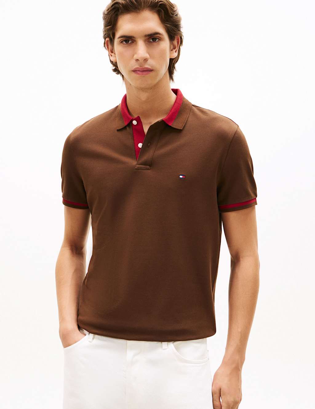 Tommy Hilfiger Men's Cotton Rich Tipped Polo Shirt - S - Brown - Available at M&S