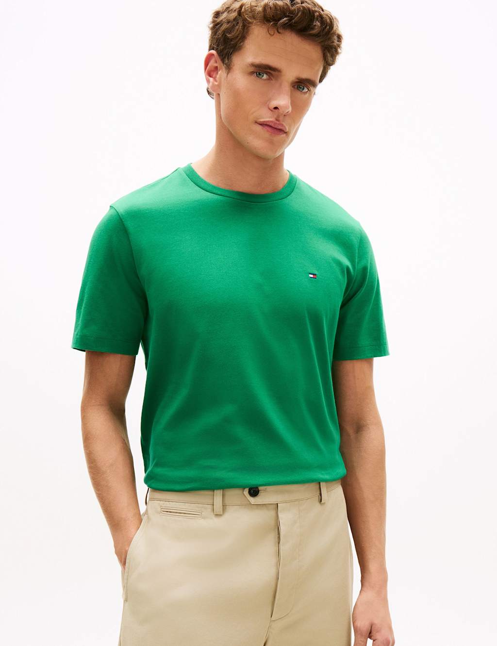 Tommy Hilfiger Men's Pure Cotton Crew Neck T-Shirt - S - Green - Available at M&S