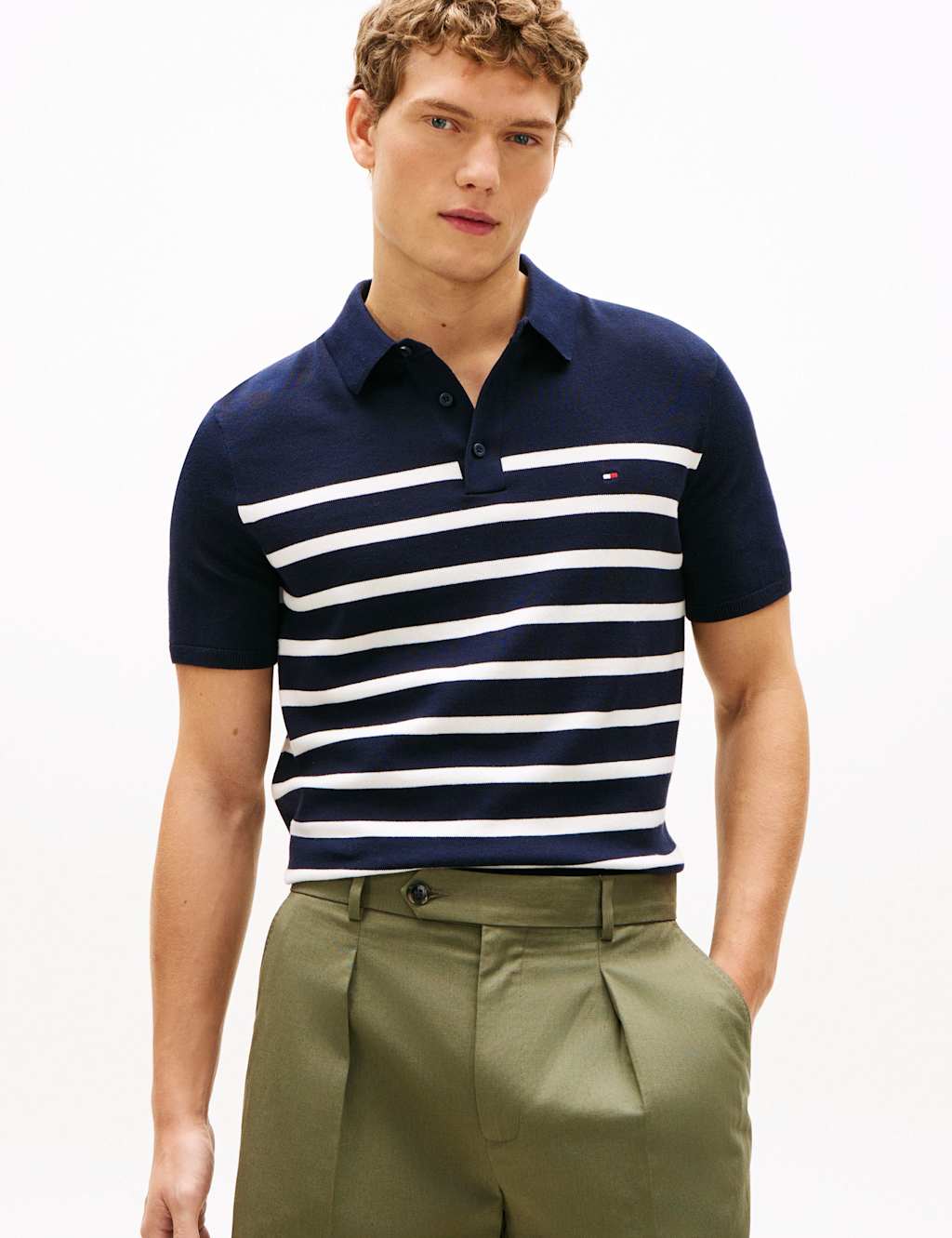 Tommy Hilfiger Men's Pure Cotton Knitted Polo Shirt - S - Navy Mix - Available at M&S