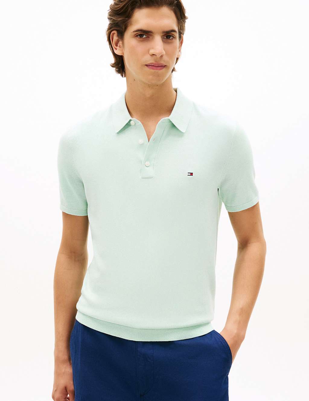 Tommy Hilfiger Men's Pure Cotton Knitted Polo Shirt - XL - Light Green - Available at M&S