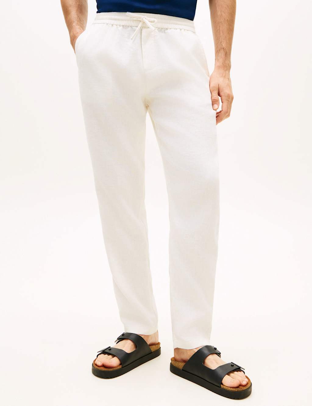 Tommy Hilfiger Men's Harlem Sorona Regular Fit Linen Rich Lightweight Trousers - 30 - Ivory - Available at M&S