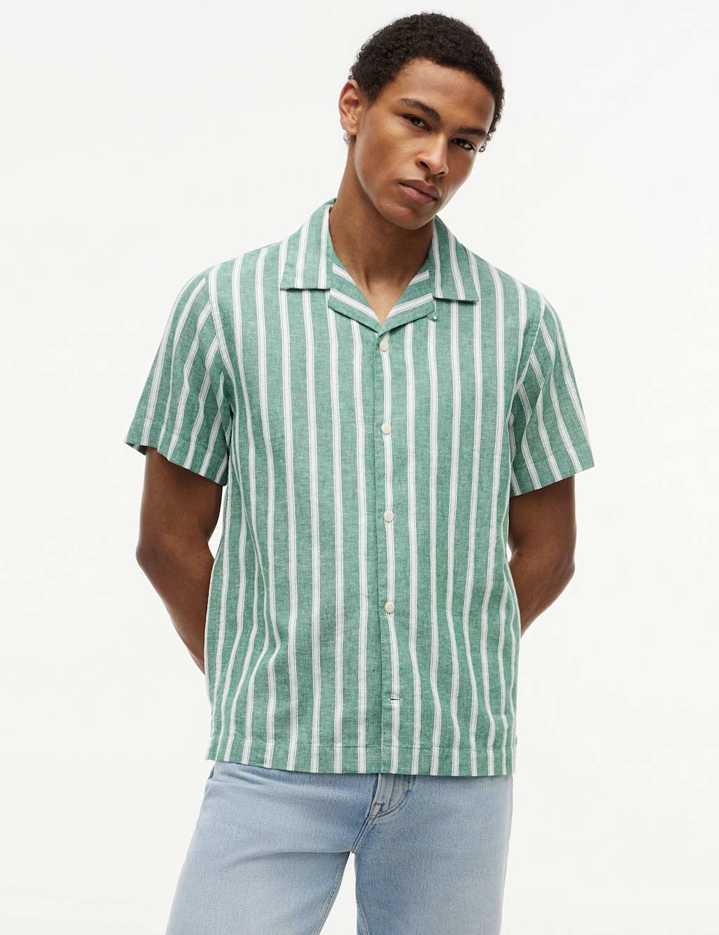 Tommy Hilfiger Men's Regular Fit Cotton Linen Blend Shirt - 2XL - Green Mix - Available at M&S