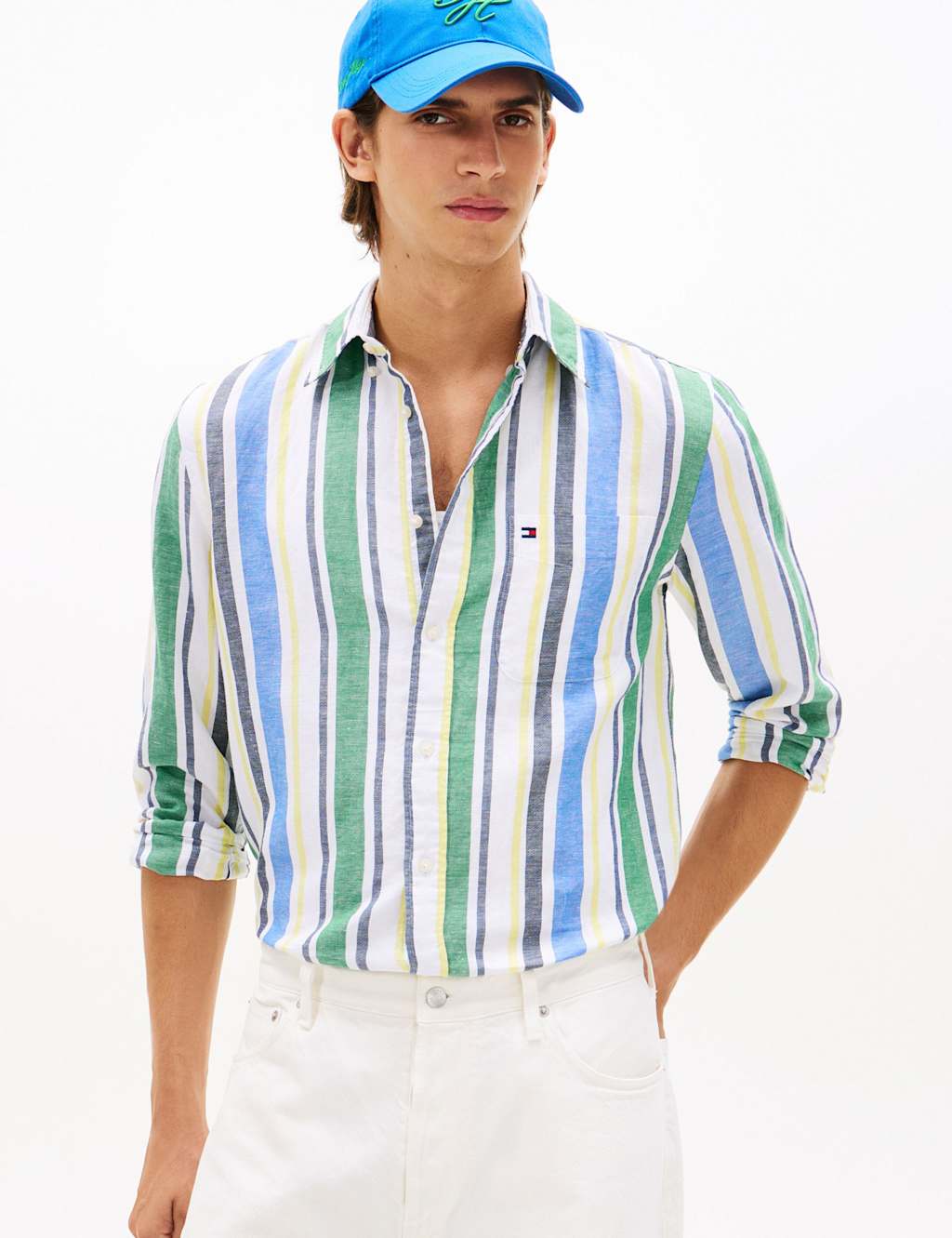 Tommy Hilfiger Men's Regular Fit Linen Blend Striped Shirt - 2XL - Green Mix - Available at M&S