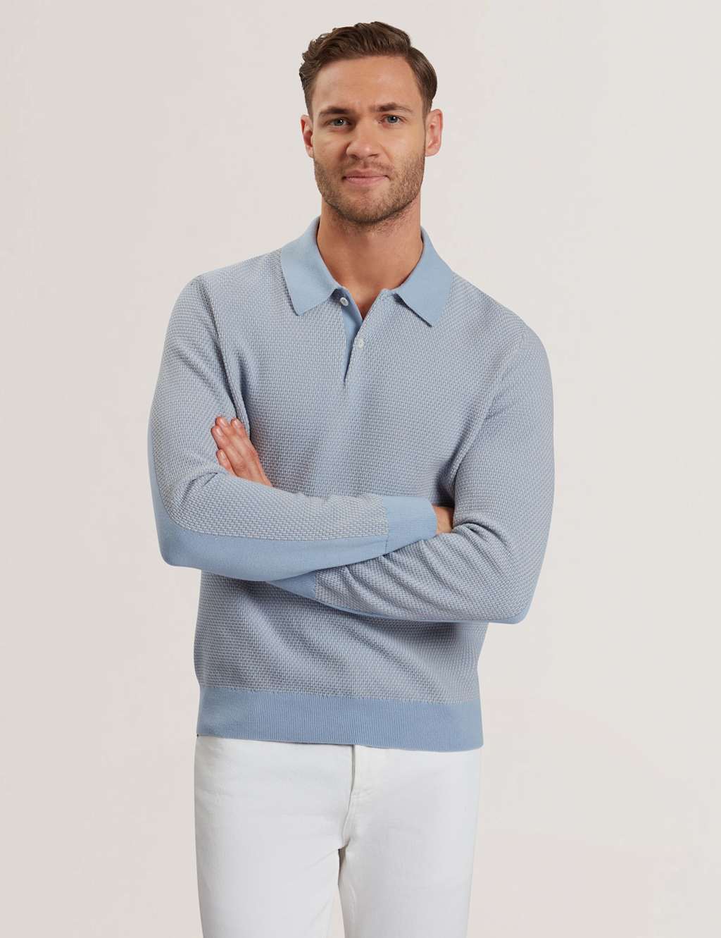 Ted Baker Pure Cotton Textured Polo Shirt Blue