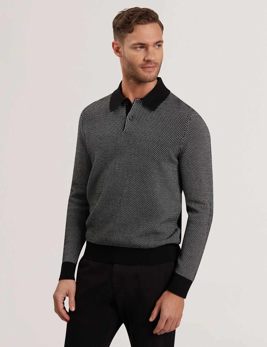 Ted Baker Pure Cotton Textured Polo Shirt Black