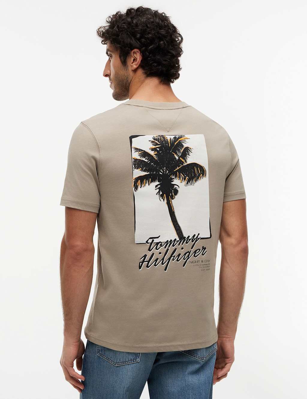Tommy Hilfiger Men's Pure Cotton Back Graphic Logo T-Shirt - M - Stone - Available at M&S