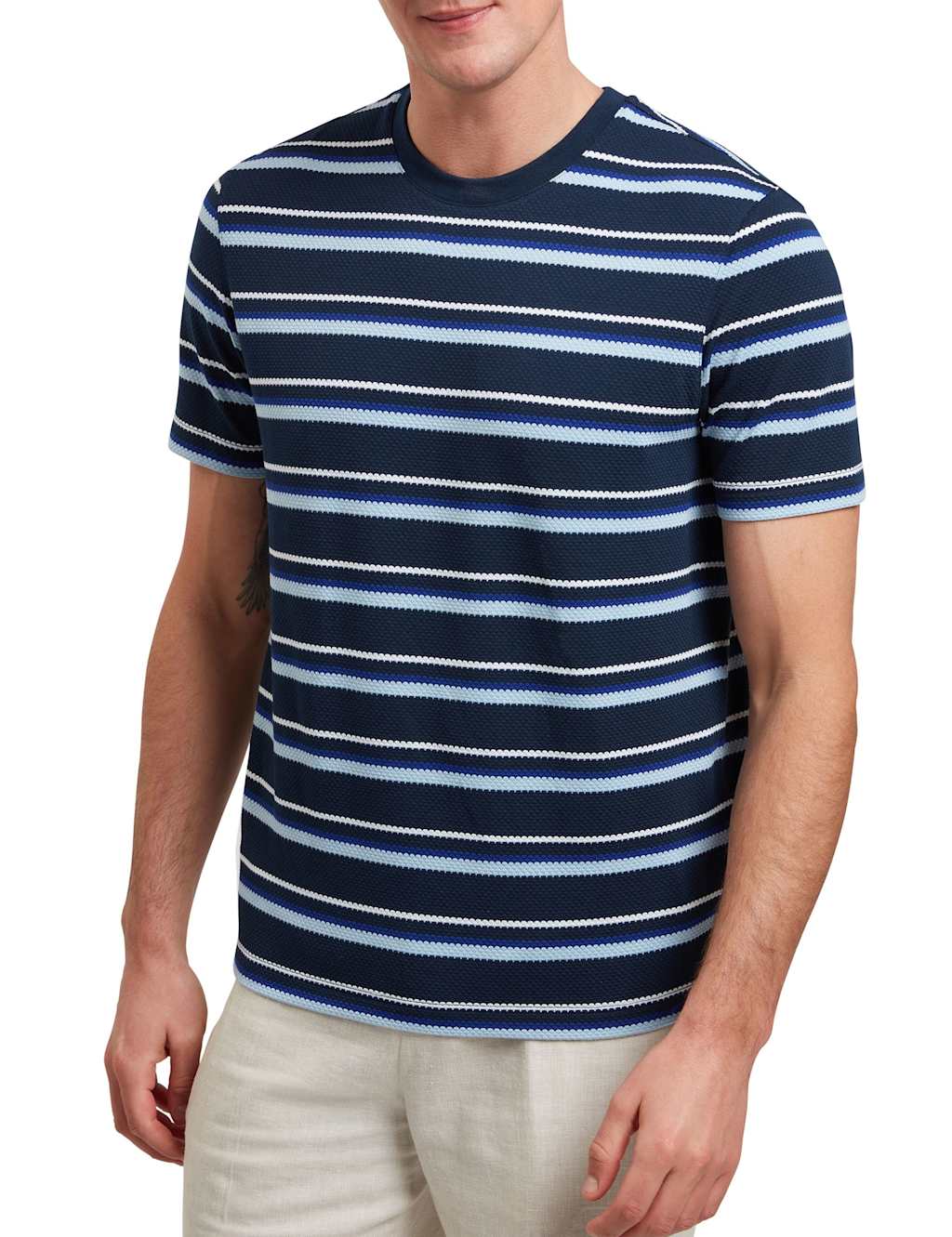 Ted Baker Textured Striped T-Shirt Navy Mix