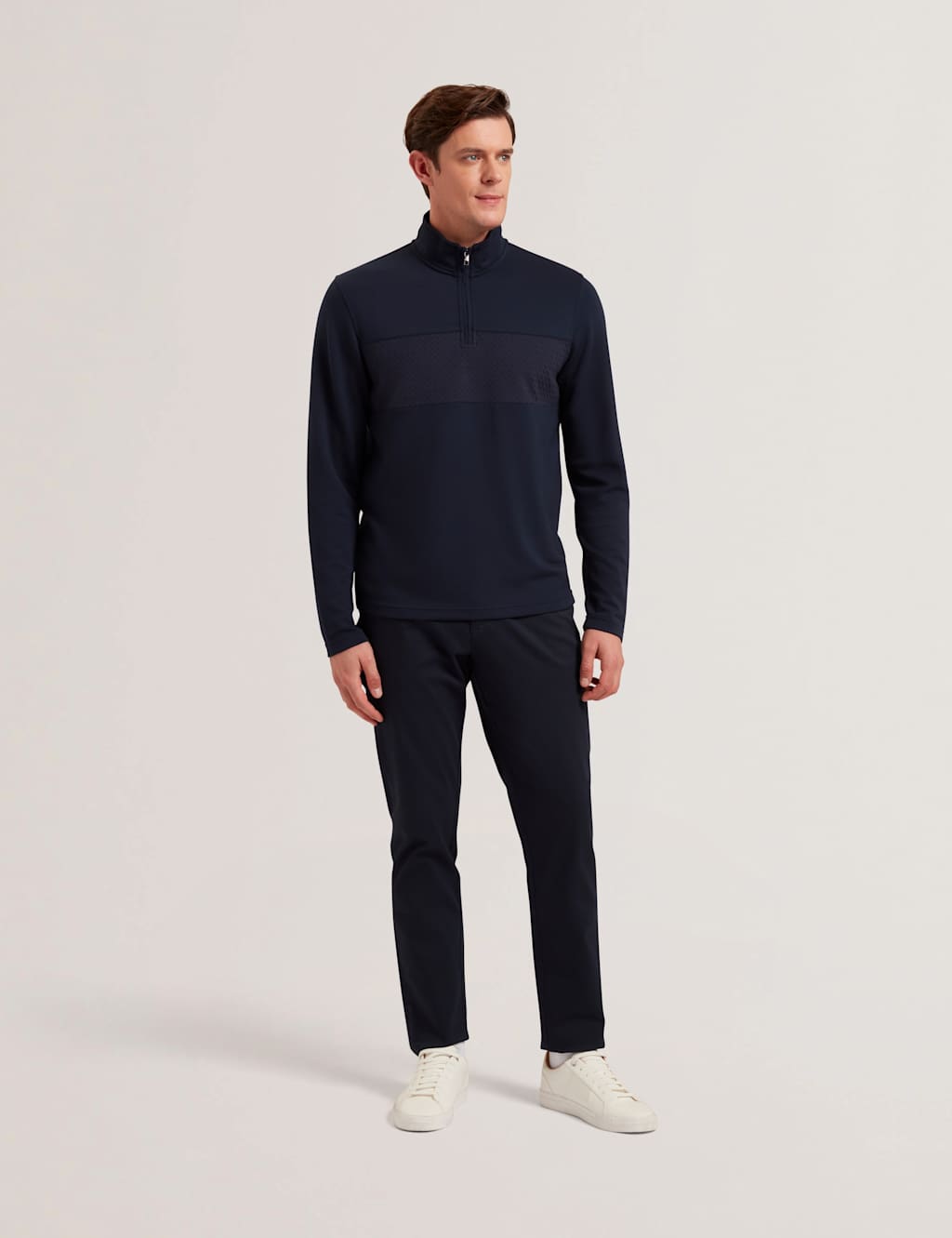 Ted Baker Modal Blend Half Zip Long Sleeve Sweatshirt Navy