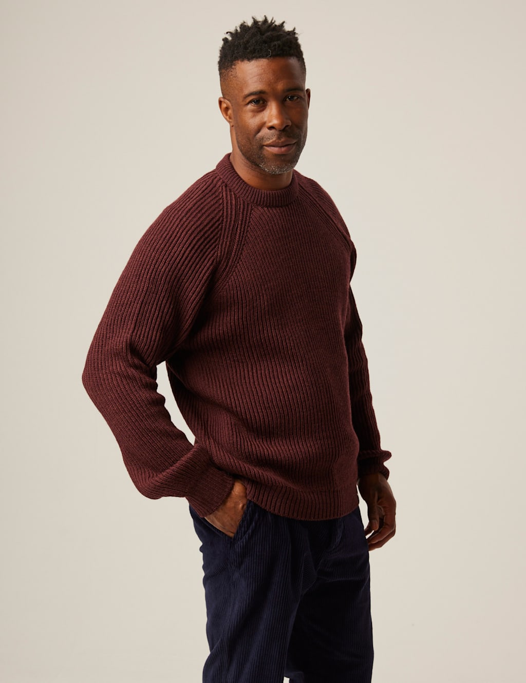 Peregrine Men's Pure Merino Wool Textured Crew Neck Jumper - M - Burgundy - Available at M&S