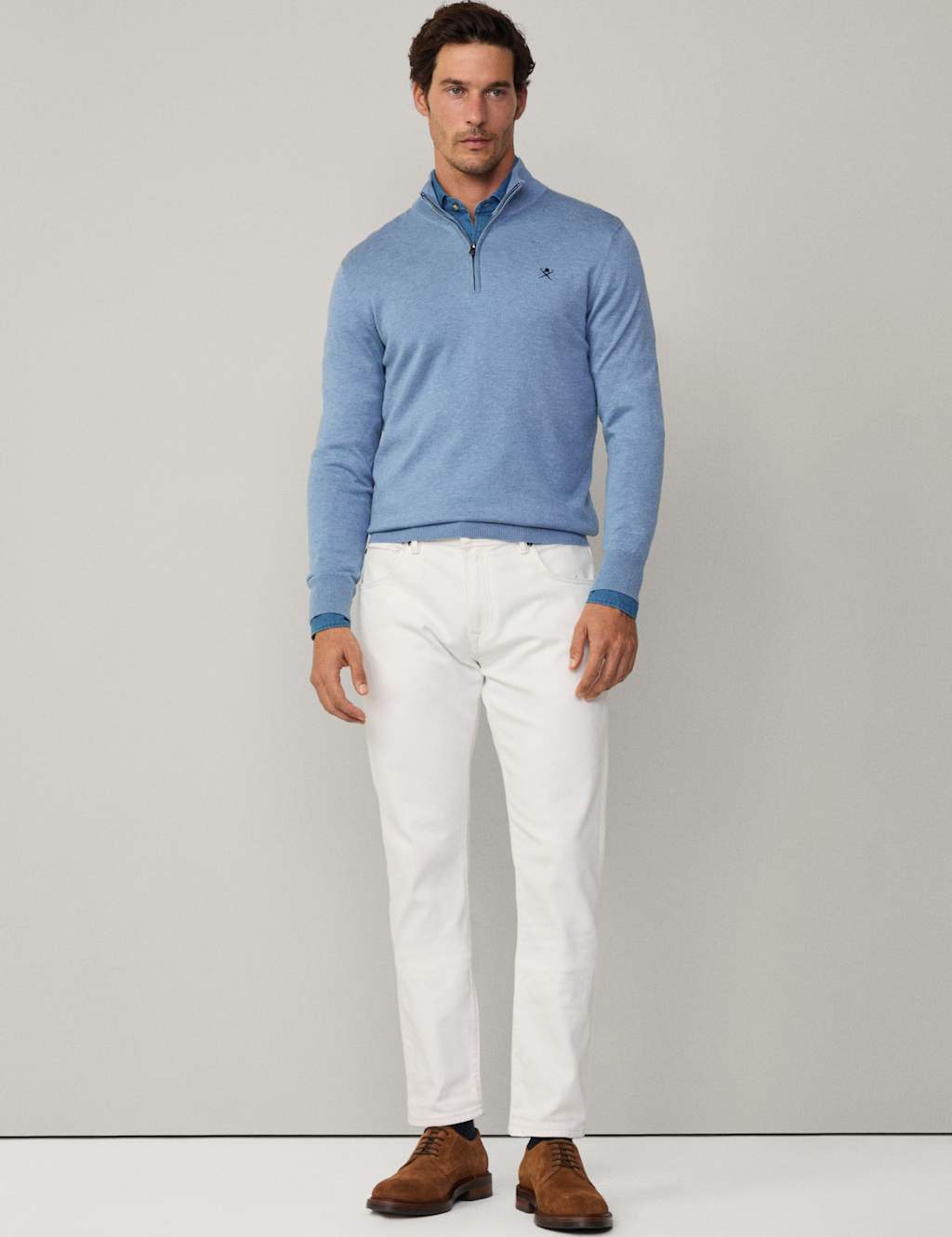 Hackett Cotton Rich Half Zip Sweatshirt with Silk Blue