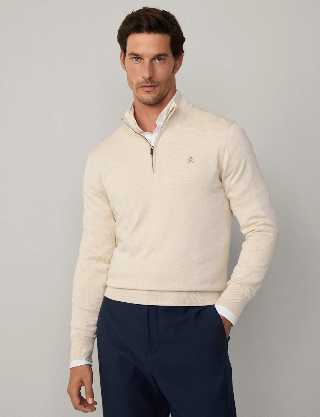 Cotton Rich Half Zip Sweatshirt with Silk