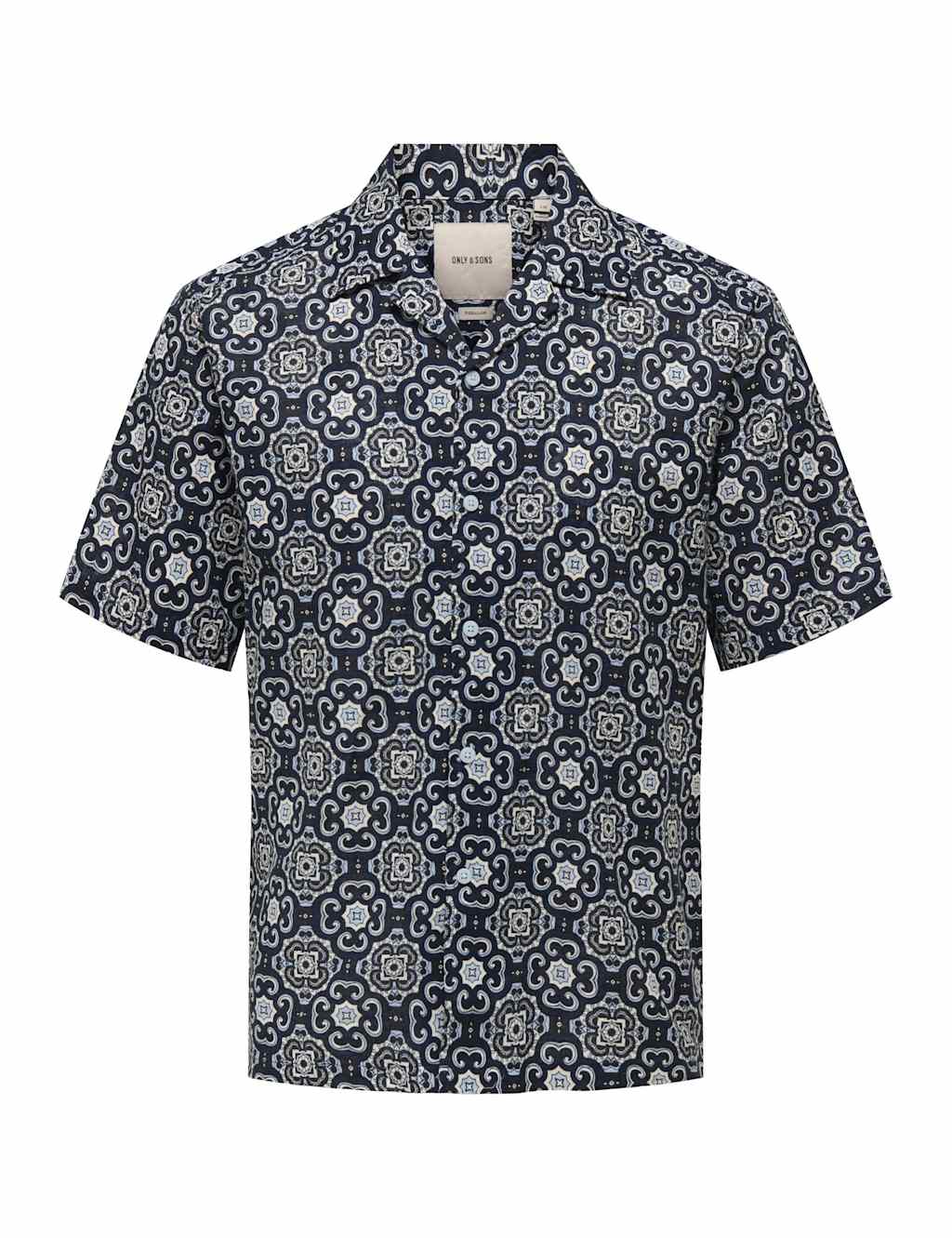 Only & Sons Men's Regular Fit Cotton Linen Blend Printed Shirt - S - Navy Mix - Available at M&S
