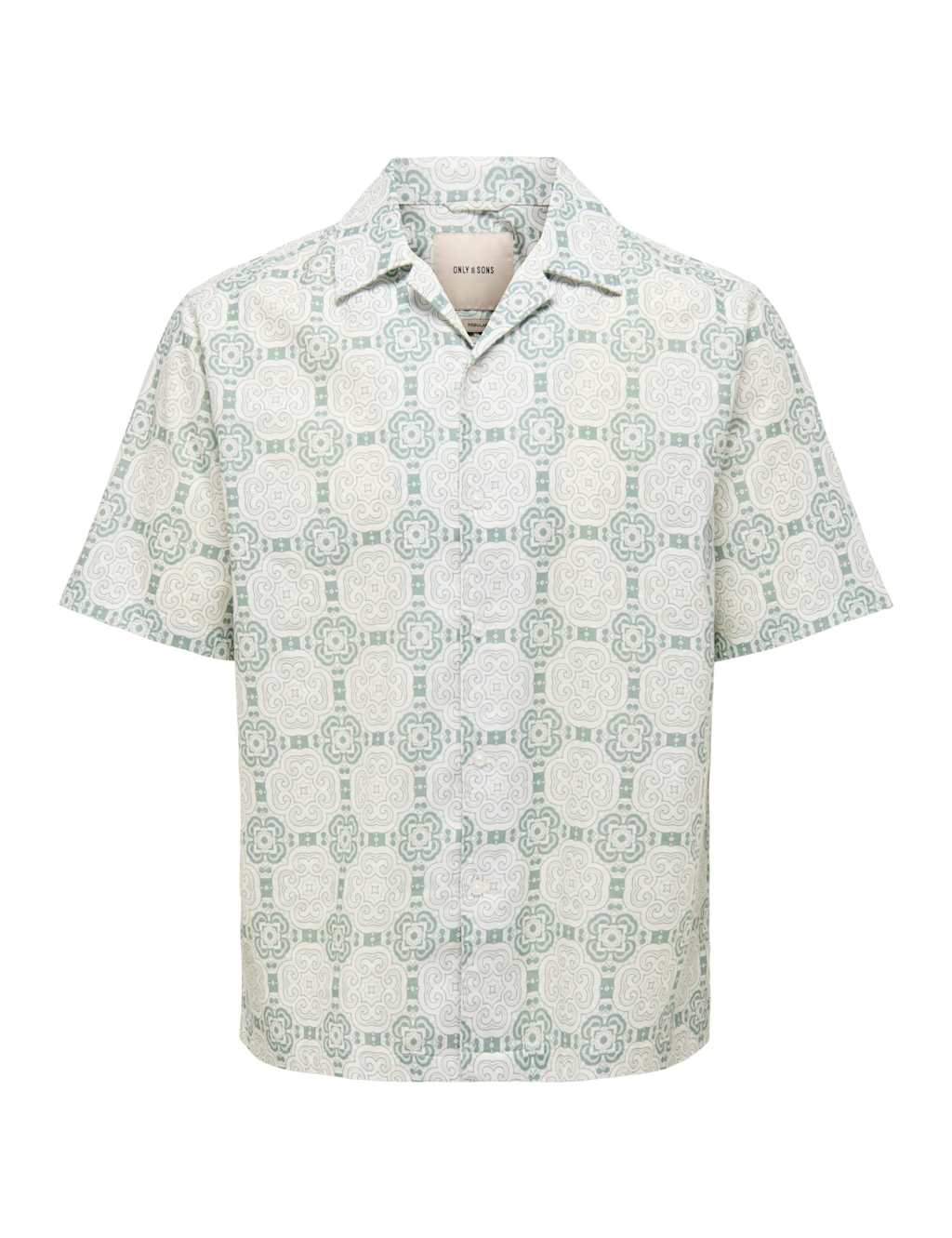Only & Sons Men's Regular Fit Cotton Linen Blend Printed Shirt - M - Green Mix - Available at M&S