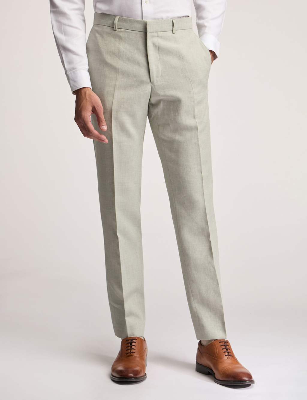 Slim Fit Linen Blend Flat Front Trousers