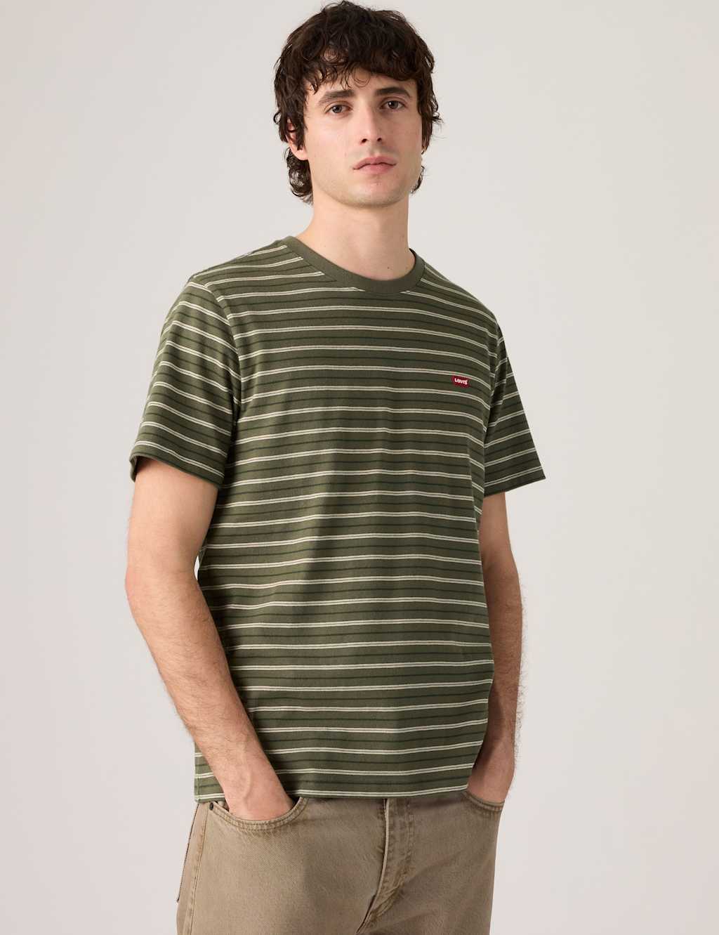 Levi's Men's Original Housemark Pure Cotton Striped T-Shirt - M - Green Mix - Available at M&S
