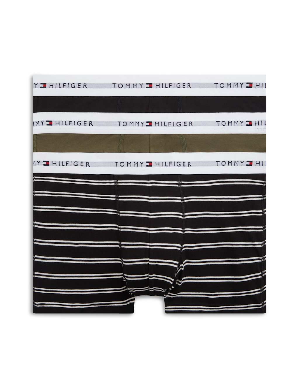 Tommy Hilfiger Men's 3 Pack Signature Cotton Rich Trunks - XL - Green Mix - Available at M&S