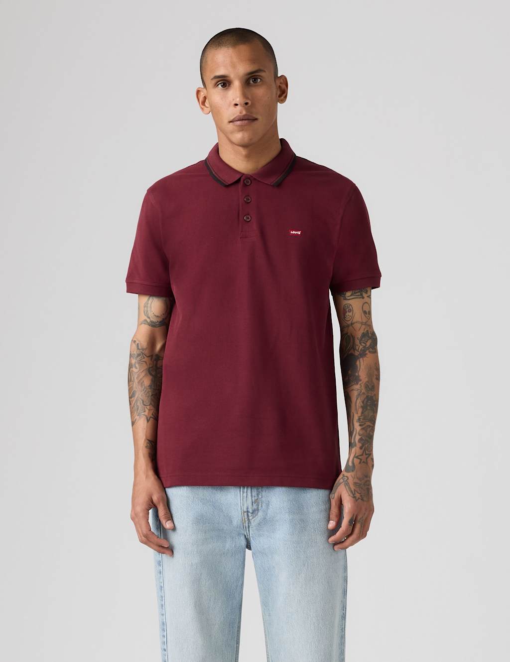 Levi's Men's Pure Cotton Tipped Polo Shirt - S - Burgundy - Available at M&S