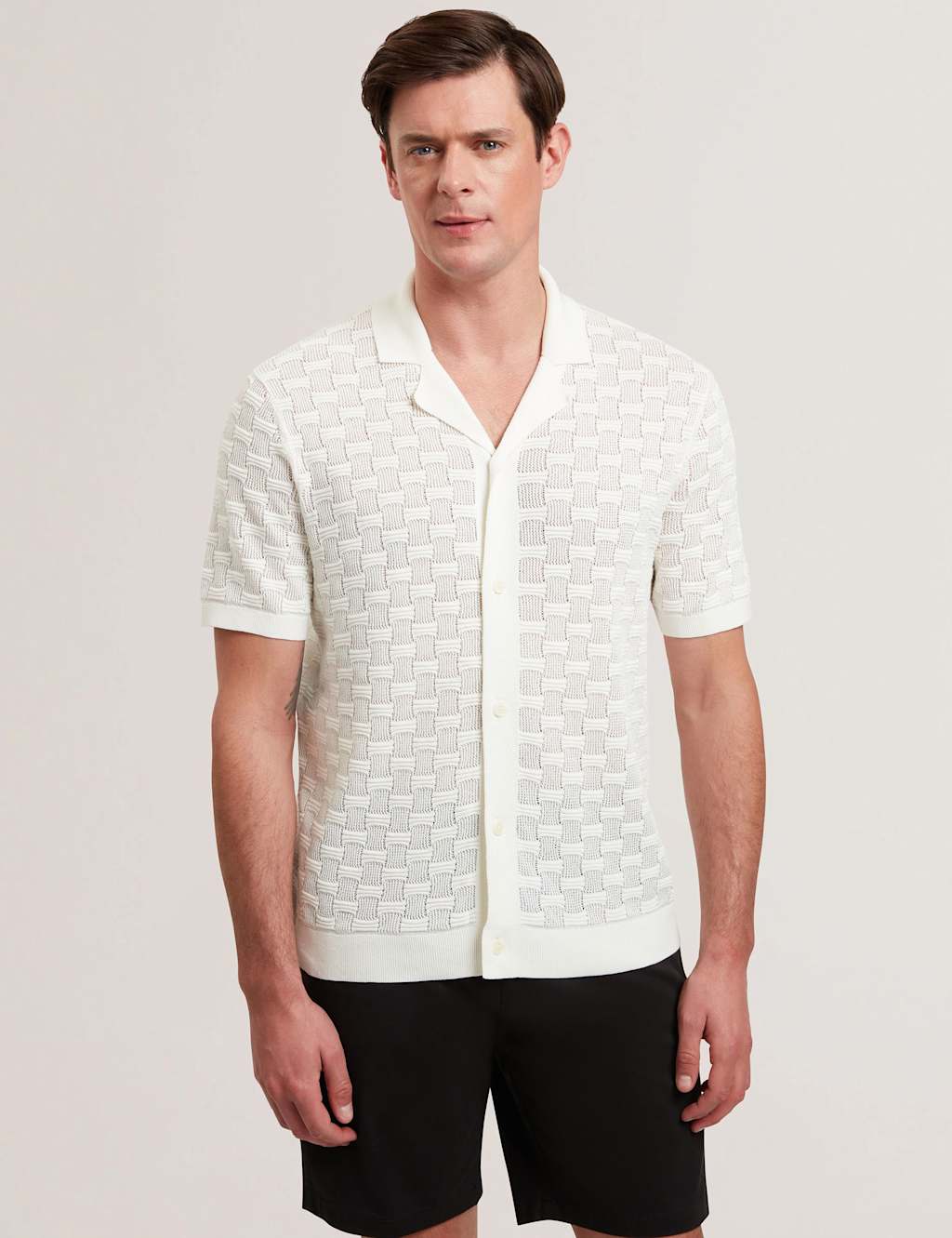 Ted Baker Silk Rich Textured Short Sleeve Shirt White