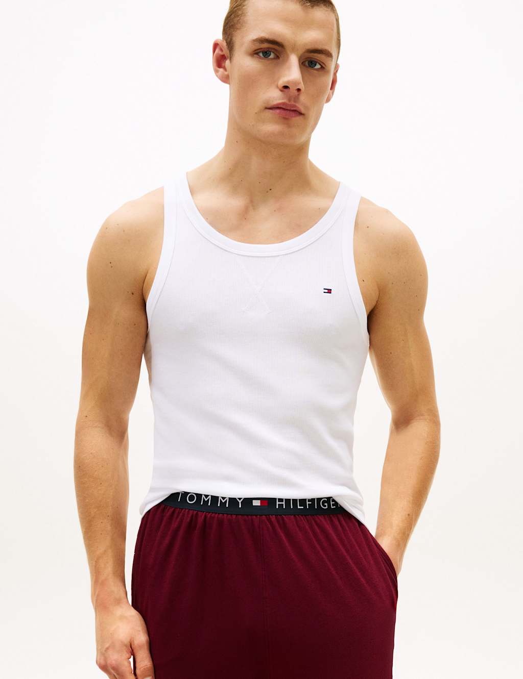 Tommy Hilfiger Men's 2 Pack Original Cotton Rich Vests - M - White - Available at M&S