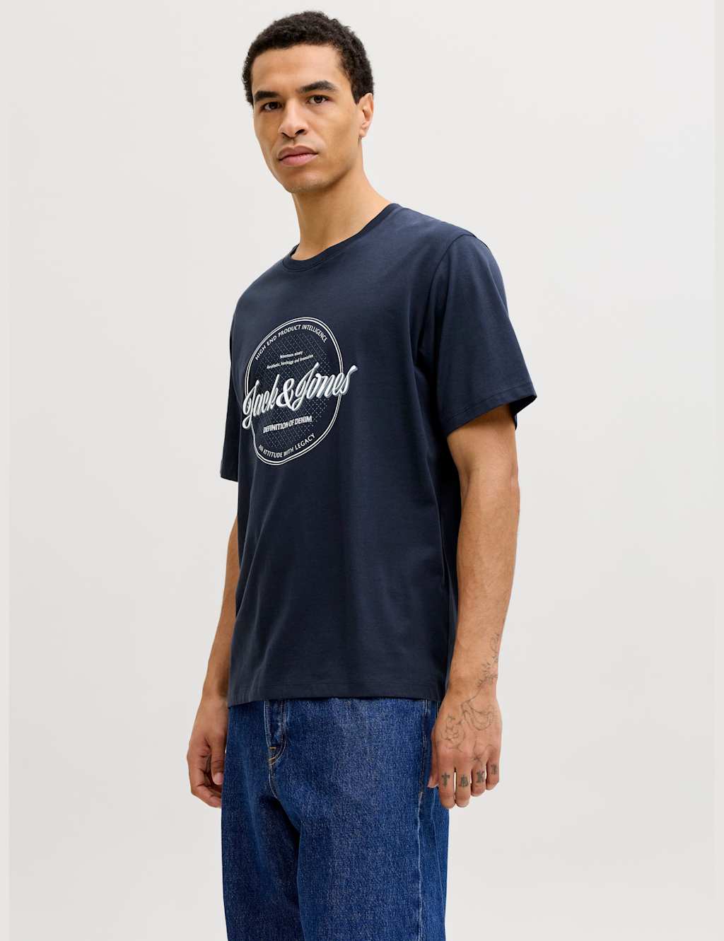 Jack & Jones Men's Pure Cotton Logo Graphic Print T-Shirt - M - Navy Mix - Available at M&S