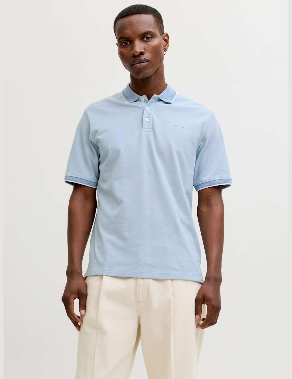 Jack & Jones Men's Cotton Blend Polo Shirt - L - Light Blue - Available at M&S