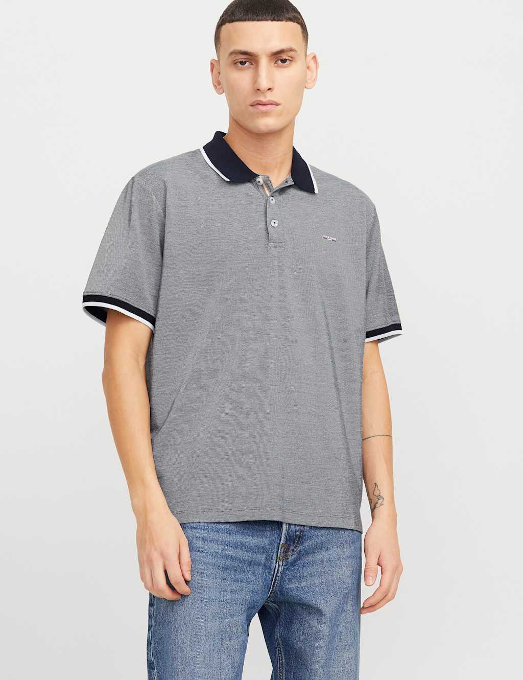 Jack & Jones Men's Cotton Blend Polo Shirt - S - Navy - Available at M&S