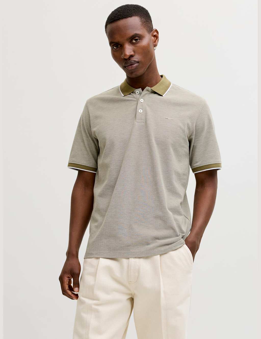 Jack & Jones Men's Cotton Blend Polo Shirt - S - Khaki - Available at M&S