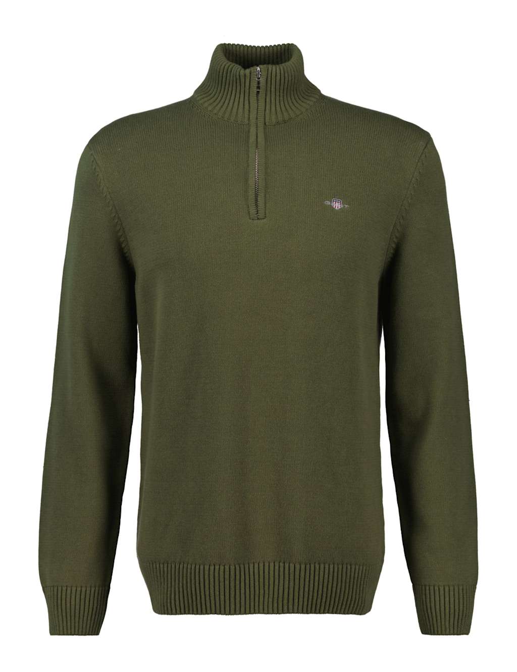 Gant Men's Pure Cotton Embroidered Half Zip Jumper - Khaki, Navy,Khaki