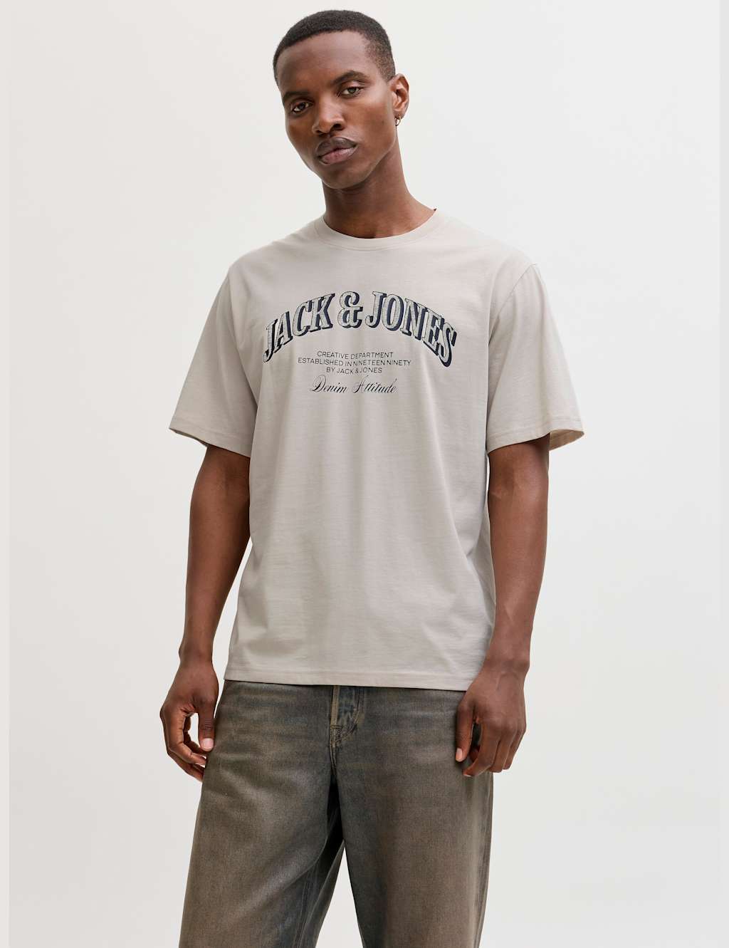 Jack & Jones Men's Pure Cotton Graphic Slogan T-Shirt - L - Cream Mix - Available at M&S