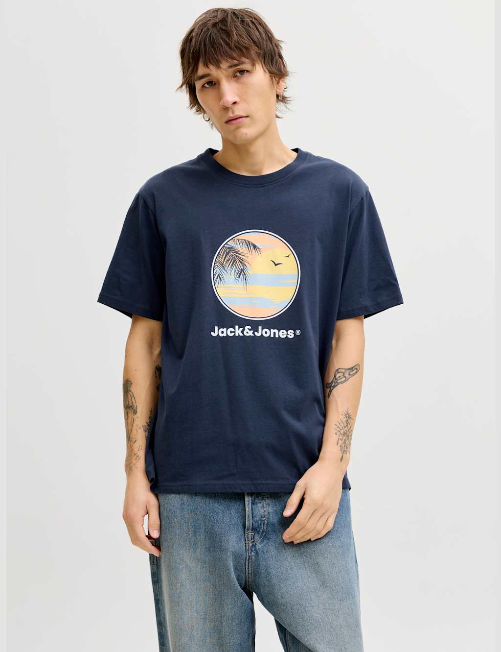 Jack & Jones Men's Pure Cotton Tropical Graphic T-Shirt - XL - Navy Mix - Available at M&S