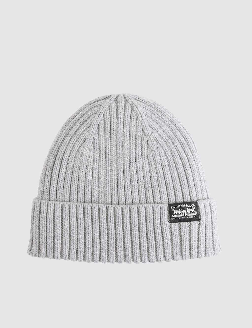 Levi's Men's Pure Cotton Knitted Ribbed Beanie Hat - Grey - Available at M&S