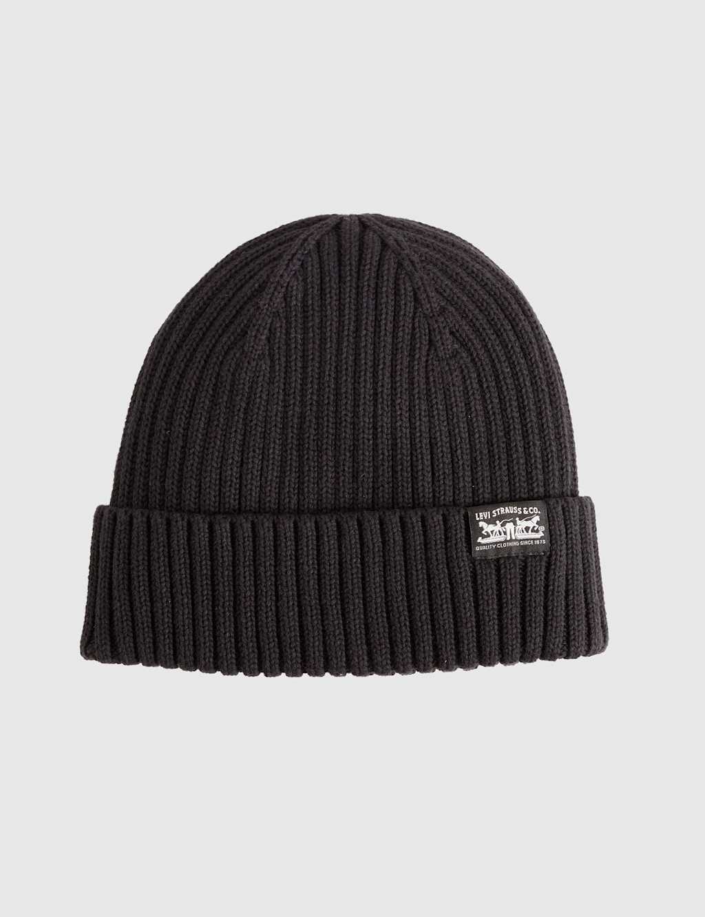 Levi's Men's Pure Cotton Knitted Ribbed Beanie Hat - Black - Available at M&S