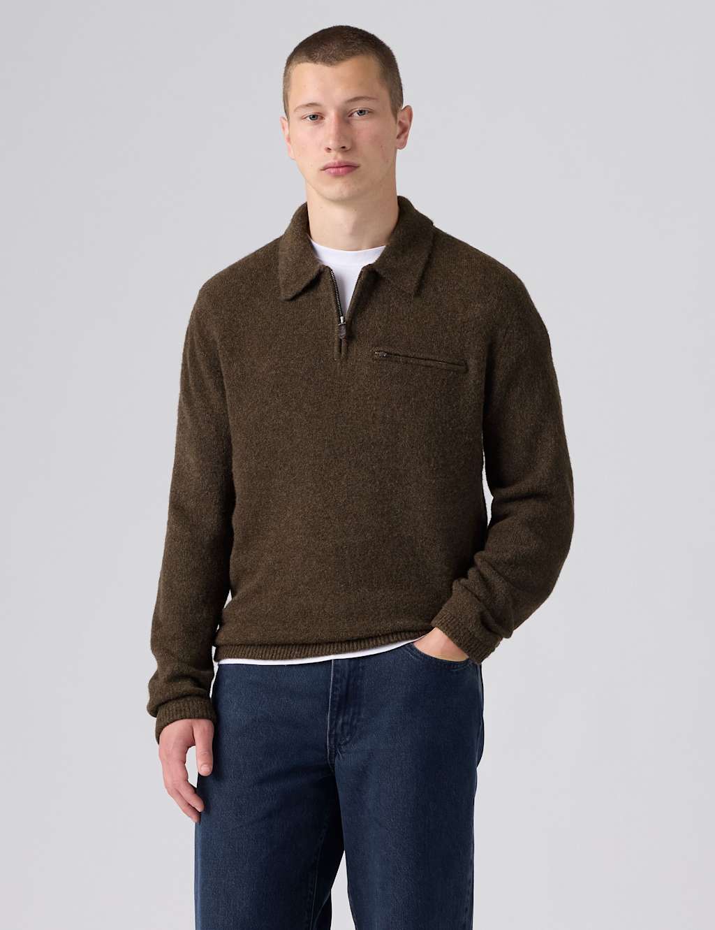 Levi's Men's Collared Neck Half Zip Jumper with Wool - XL - Brown - Available at M&S
