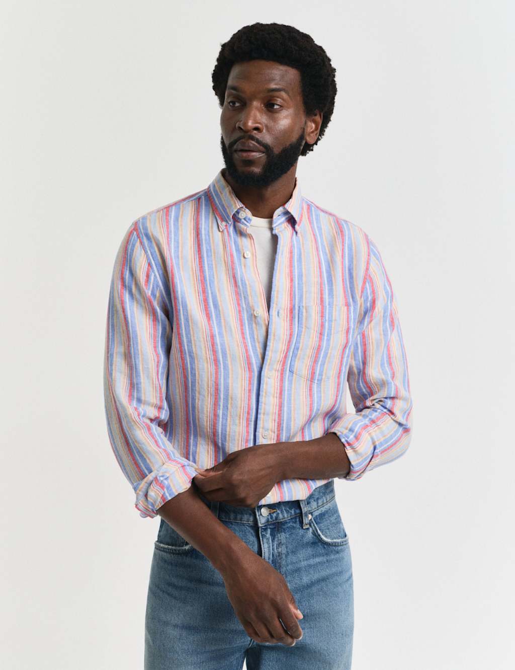 GANT Regular Fit Pure Linen Striped Shirt Blue