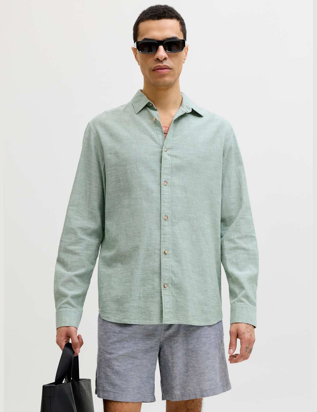 Jack & Jones Men's Regular Fit Linen Blend Shirt - M - Green - Available at M&S