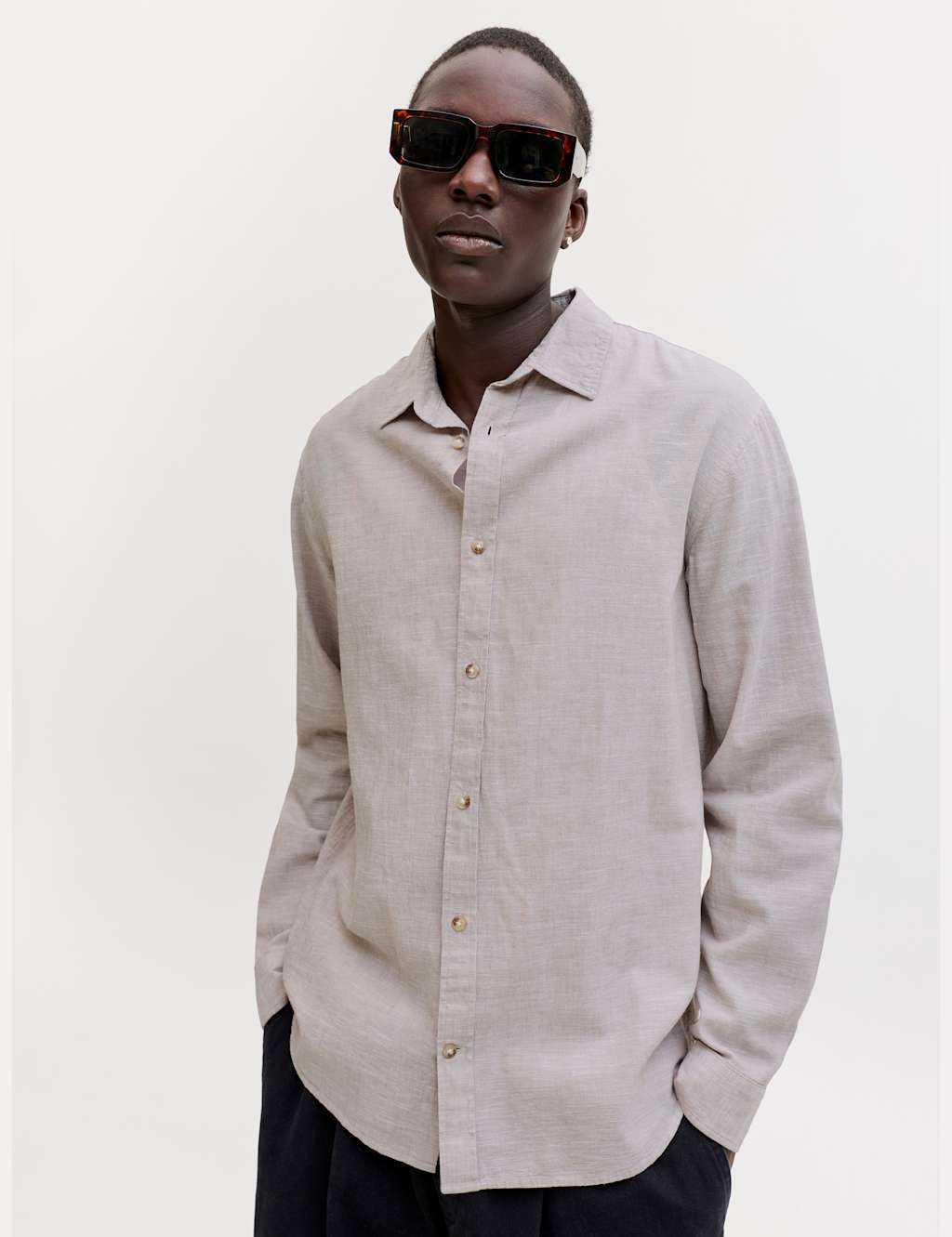 Jack & Jones Men's Regular Fit Linen Blend Shirt - 2XL - Beige - Available at M&S
