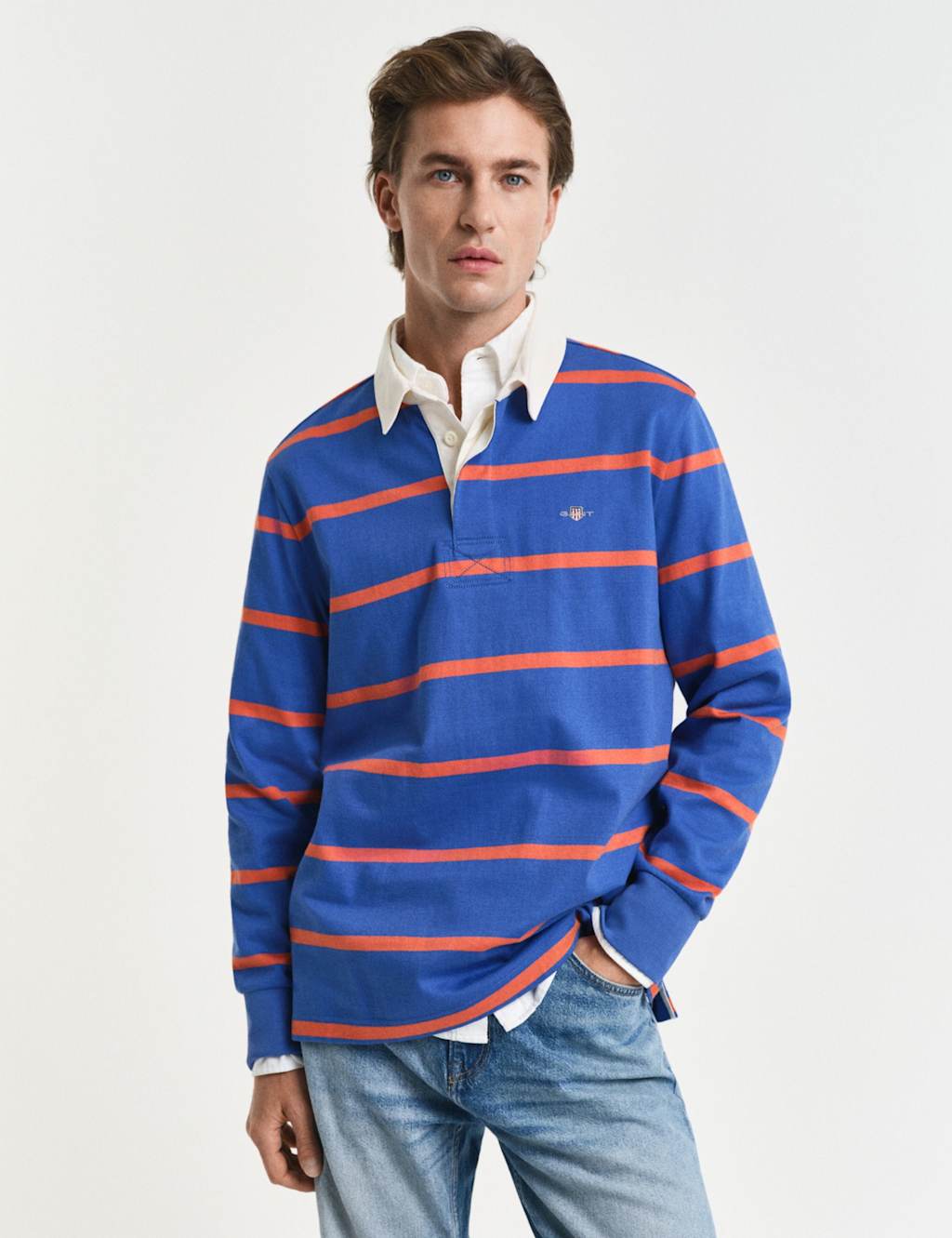Gant Men's Pure Cotton Striped Rugby Shirt - L - Blue Mix, Blue Mix