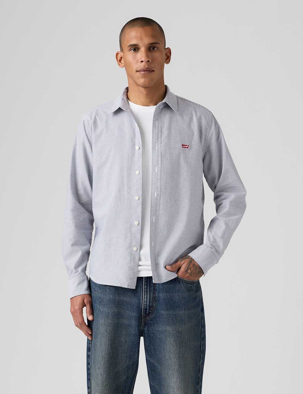Levi's Men's Regular Fit Pure Cotton Striped Shirt - M - Navy Mix - Available at M&S