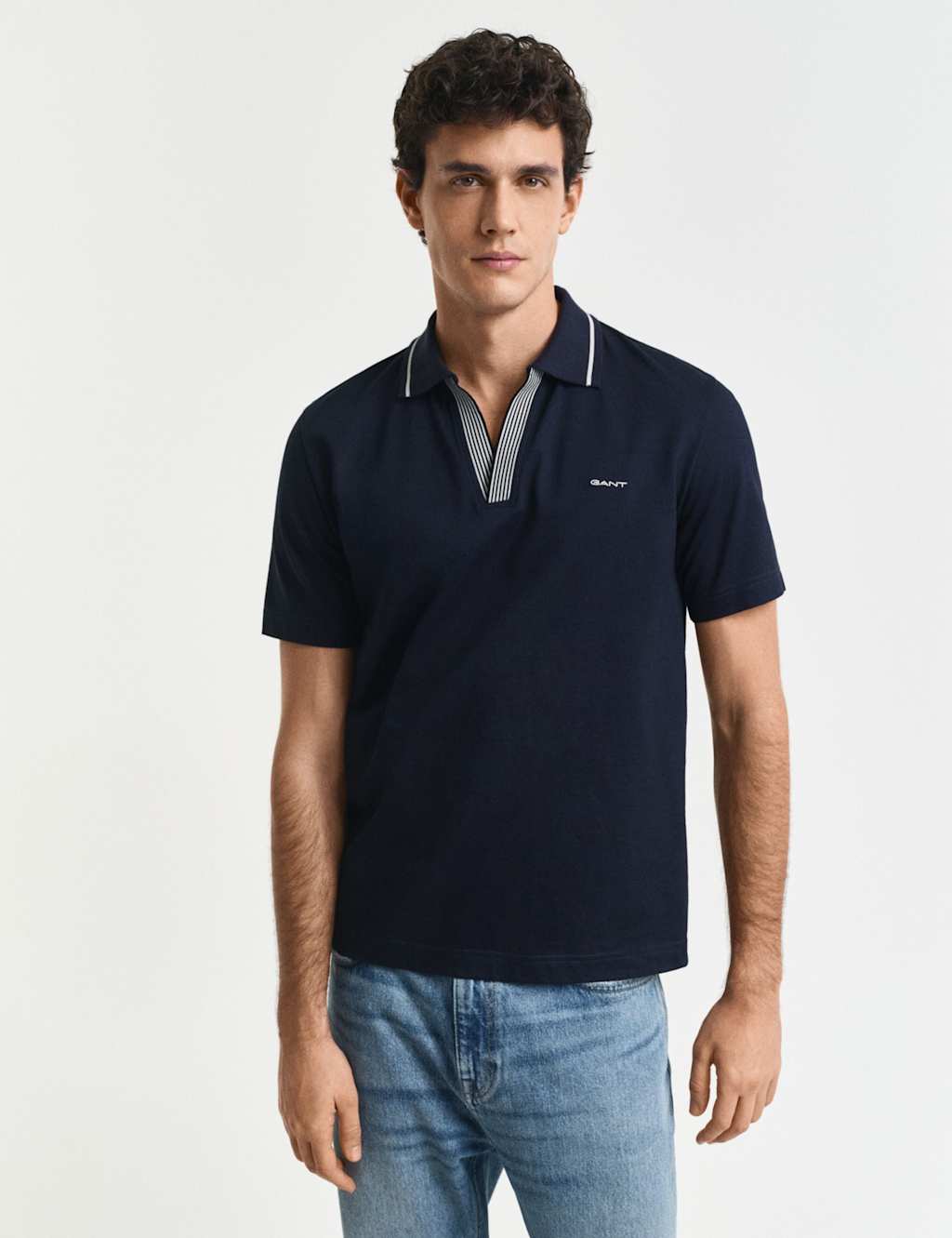 Gant Men's Pure Cotton Tipped Collar Polo Shirt - Navy, Navy