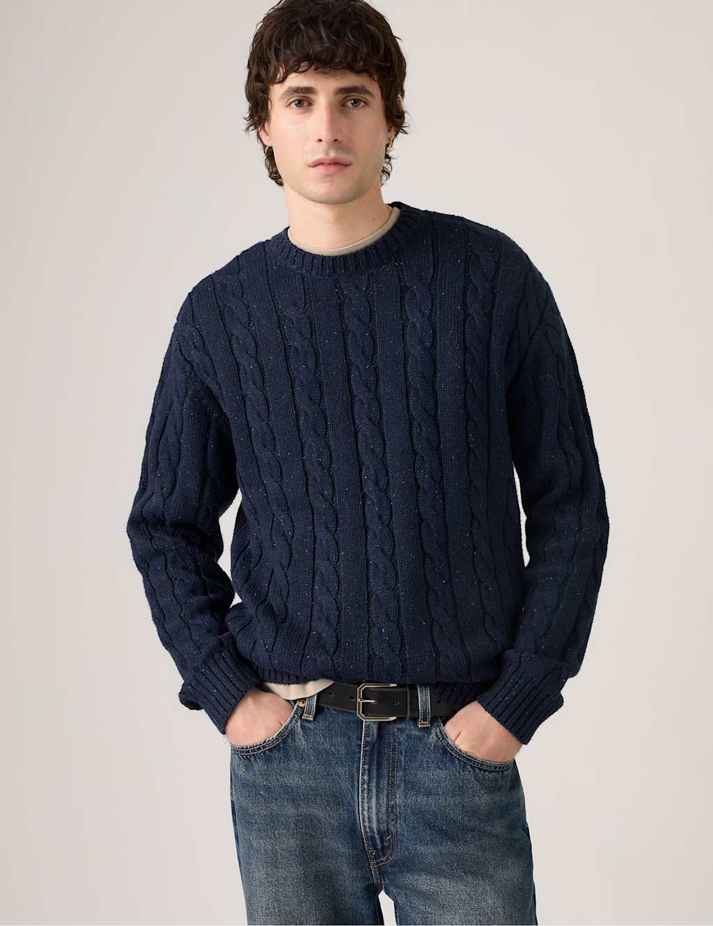 Levi's Men's Laurel Cable Knit Crew Neck Jumper - XL - Navy - Available at M&S