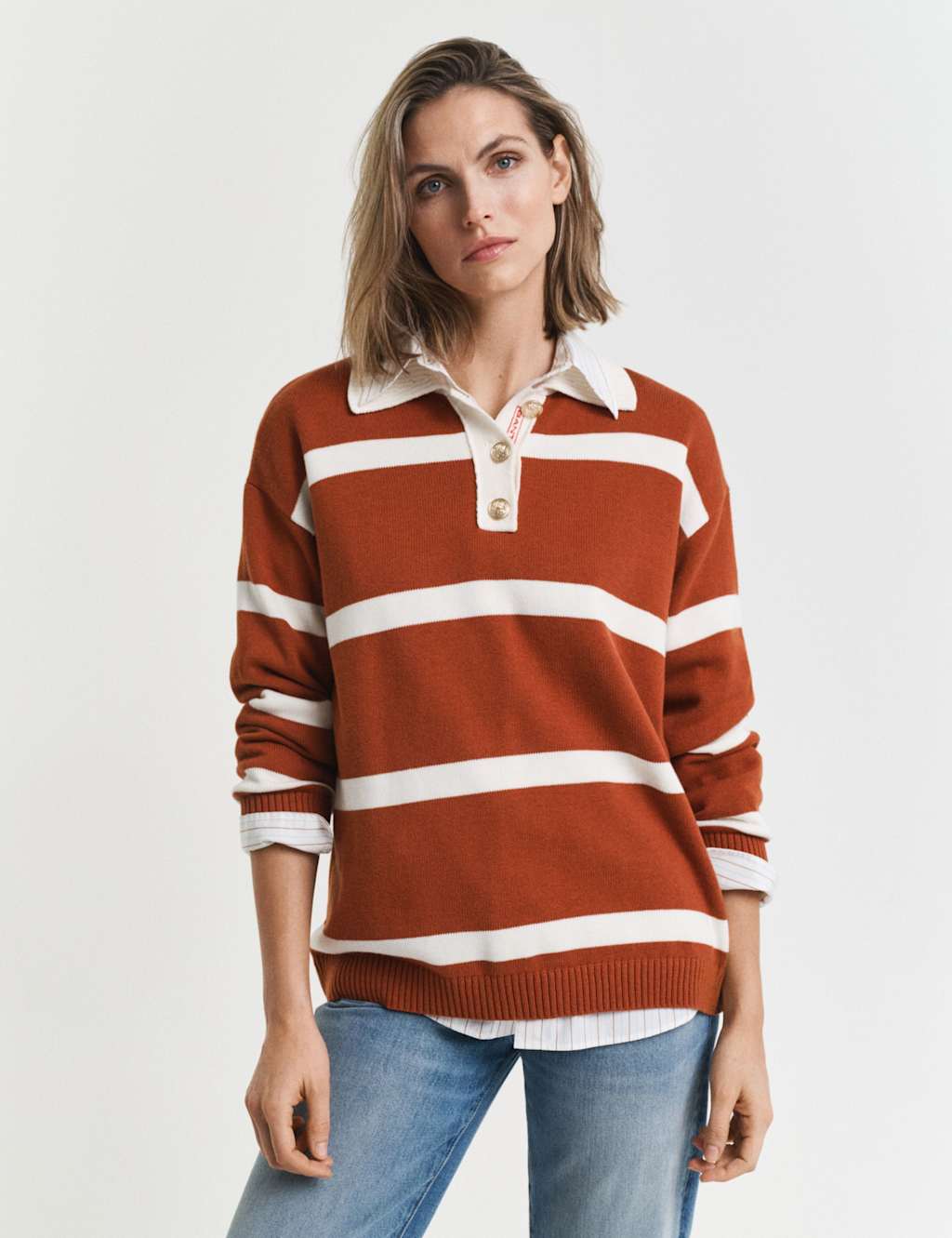 GANT Cotton With Merino Wool Striped Rugby Jumper Orange