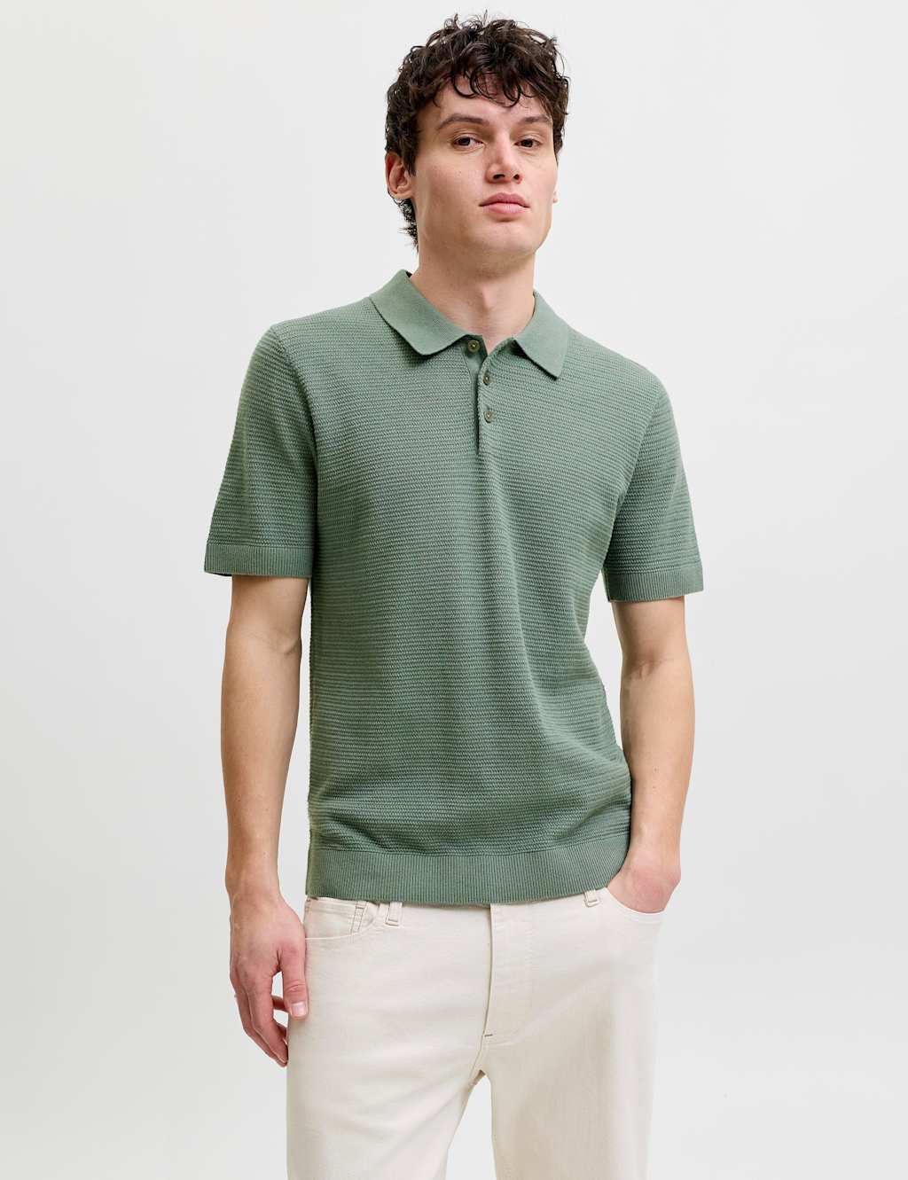 Jack & Jones Men's Pure Cotton Knitted Polo Shirt - S - Blue Mix - Available at M&S