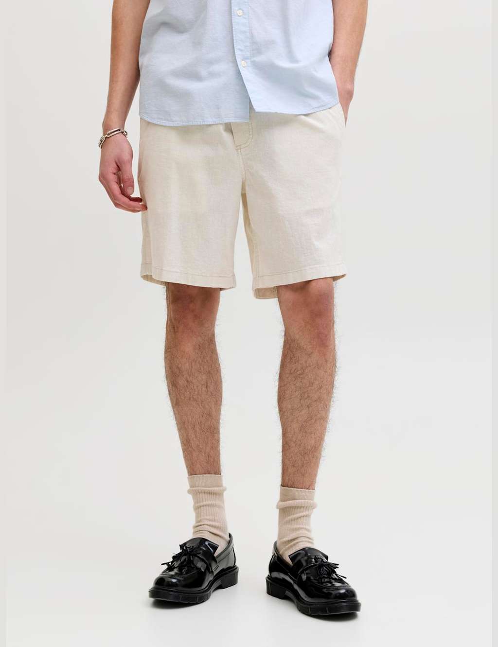 Jack & Jones Men's Cotton Linen Blend Shorts - L - Beige - Available at M&S